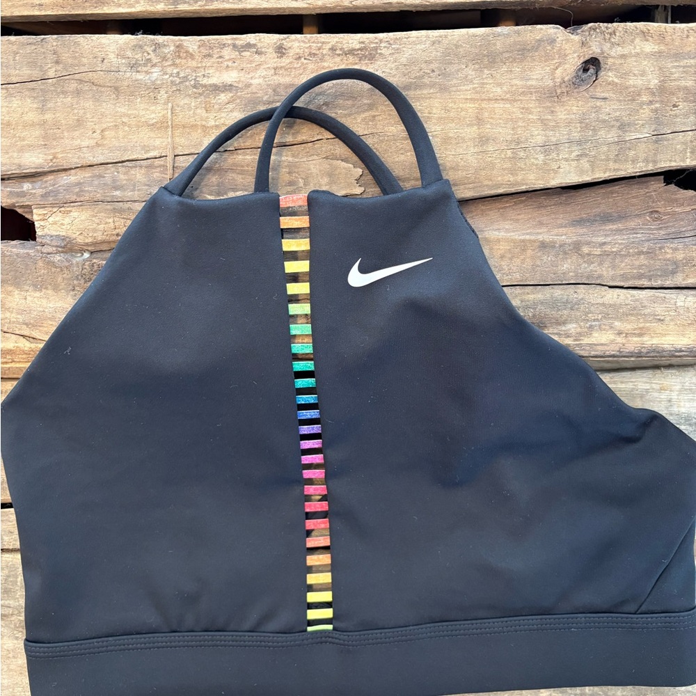 Nike Black Sports Bra with Rainbow Stripe